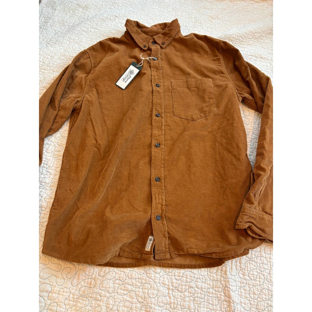 Alpine Design Mens Corduroy Button Down Shirt Brown Long Sleeve Size Large‎